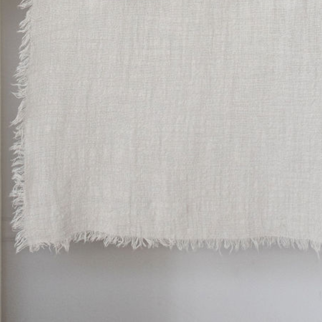 close up of maison table runner in neutral natural colour