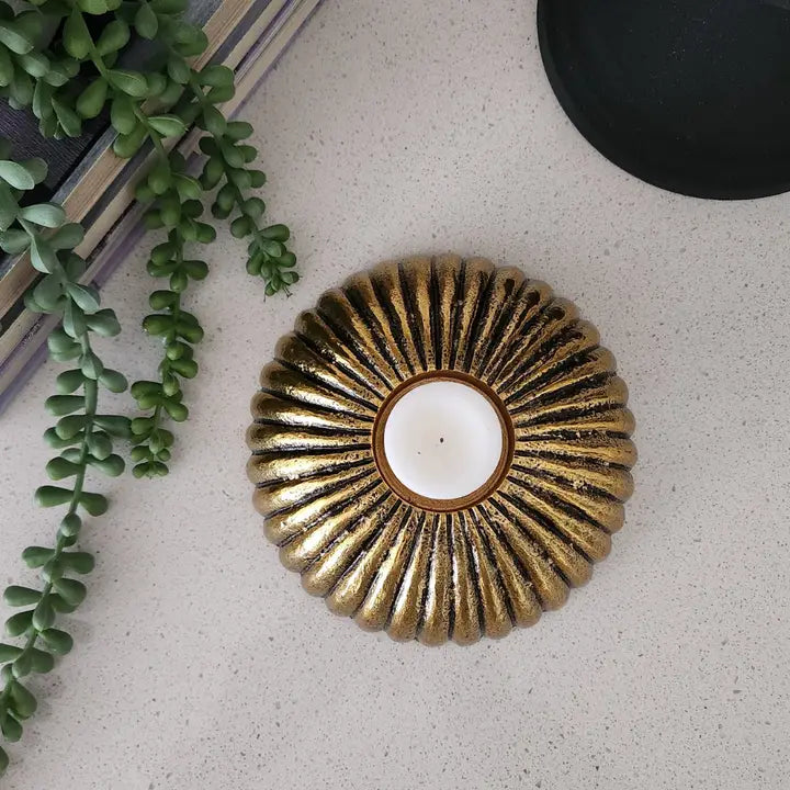 Empire Ribbed Gold Tealight Holders