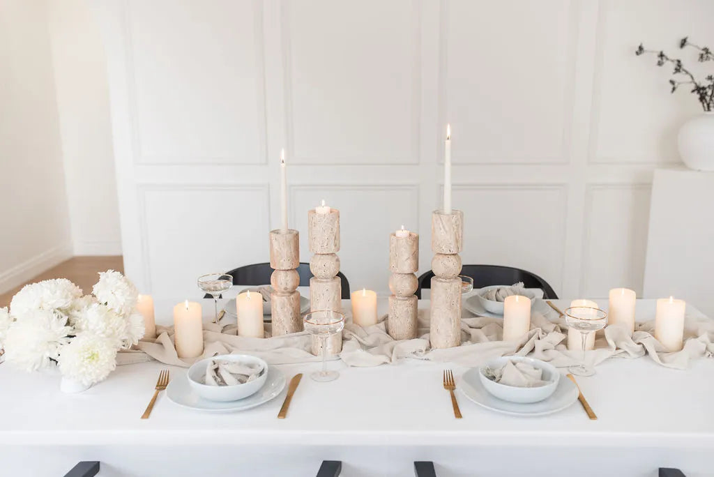 Ecru Travertine Stone Candle Holder - Thumbnail 5